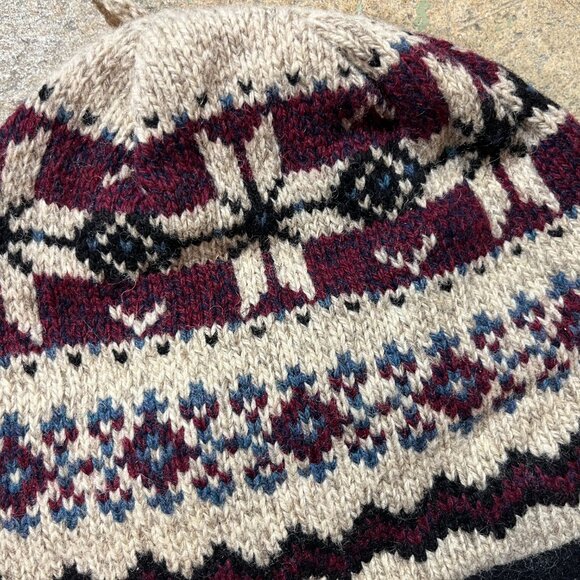 Vintage 1990-era Fair-Isle Lined Knit Cap Beanie Snow Hat Wool - Picture 2 of 3